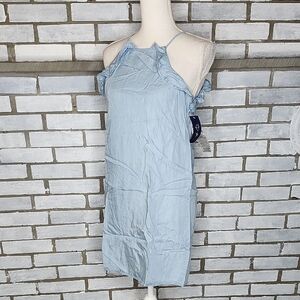 NWT R.D. Style Junior's Ruffle Chambray Shift Dress Size XS Blue 100% Lyocell
